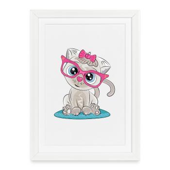 Kitten with Pink Glasses and Bow - Framed poster (27 × 37 cm) - white - Front