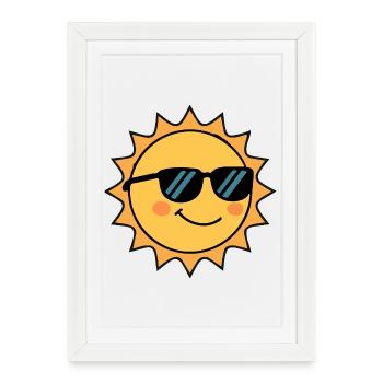 Cheerful shining sun with sunglasses - Framed poster (27 × 37 cm) - white - Front