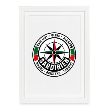 Sardinia compass rose minimalist travel tee - Gerahmtes Poster (27 × 37 cm) - Weiß - Vorne