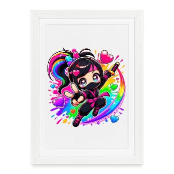 Rainbow Ninja with Hearts - Framed poster (27 × 37 cm) - white - Front