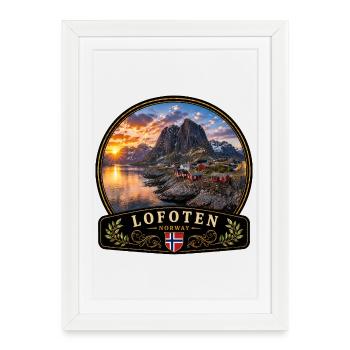 Lofoten Norwegen Reine Rorbu Hafenstadt Fjord  - Gerahmtes Poster (27 × 37 cm) - Weiß - Vorne