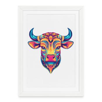Bull Colorful - Framed poster (27 × 37 cm) - white - Front