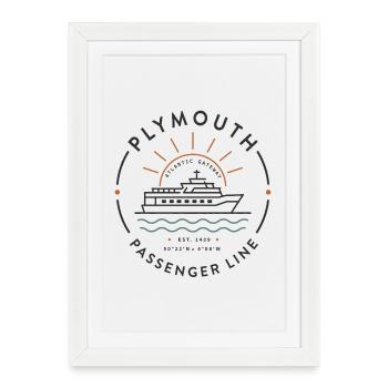 Insigne Vintage Harbor de la Plymouth Passenger Line - Affiche encadrée (27 × 37 cm) - blanc - Devant
