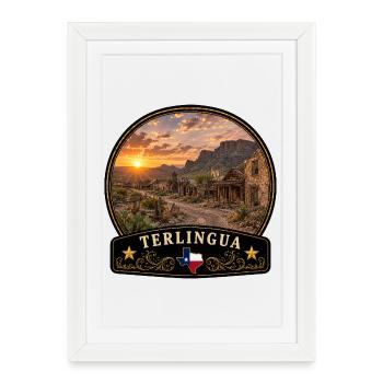 Terlingua, Ghost Town : Coucher de soleil dans le désert du Texas - Affiche encadrée (27 × 37 cm) - blanc - Devant
