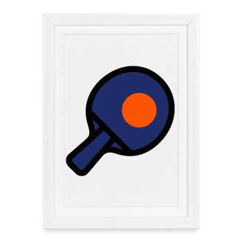 Tennis de table, raquettes, balle, tournoi de tennis de table - Affiche encadrée (27 × 37 cm) - blanc - Devant