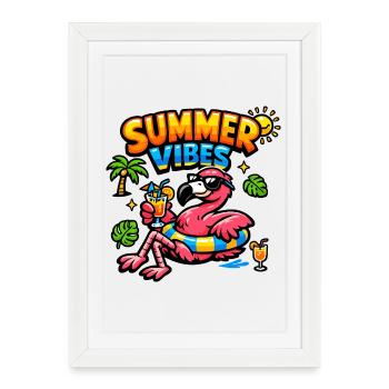 Summer Vibes Flamingo Party - Framed poster (27 × 37 cm) - white - Front