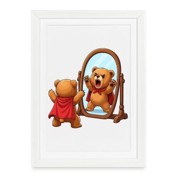 Brave bear hero in the mirror - Framed poster (27 × 37 cm) - white - Front