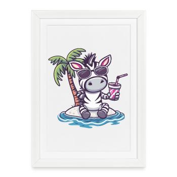 Zebra Sommer Palme - Gerahmtes Poster (27 × 37 cm) - Weiß - Vorne