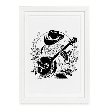 Dessin du joueur de banjo - Affiche encadrée (27 × 37 cm) - blanc - Devant