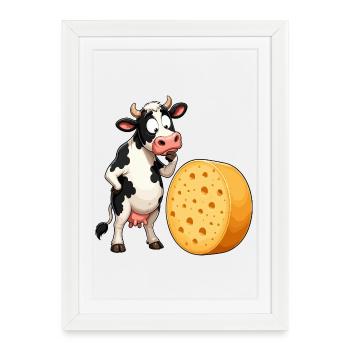 Dessin animé La vache rencontre le fromage - Affiche encadrée (27 × 37 cm) - blanc - Devant