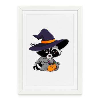 Snuggles the raccoon with Halloween candy - Framed poster (27 × 37 cm) - white - Front