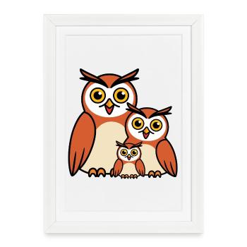 Dessin animé de la famille du hibou - Affiche encadrée (27 × 37 cm) - blanc - Devant
