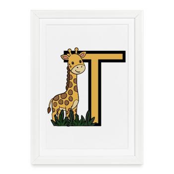 Giraffe et conception de l’alphabet en T - Affiche encadrée (27 × 37 cm) - blanc - Devant