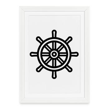 gouvernail bateau nautique - Affiche encadrée (27 × 37 cm) - blanc - Devant
