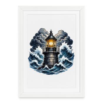 Lighthouse in the storm - Framed poster (27 × 37 cm) - white - Front