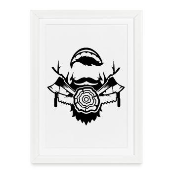 Un bûcheron avec une scie et la hache - Affiche encadrée (27 × 37 cm) - blanc - Devant