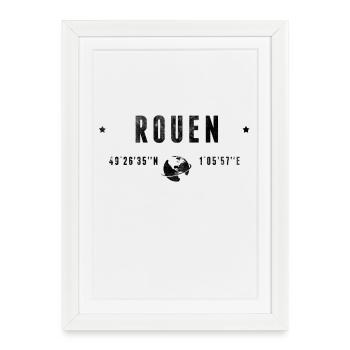Rouen Coordonnées Géographiques Stylisées - Affiche encadrée (27 × 37 cm) - blanc - Devant