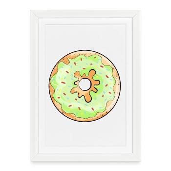beignet délicieux avec un cadeau de bande dessinée de glaçage vert - Affiche encadrée (27 × 37 cm) - blanc - Devant