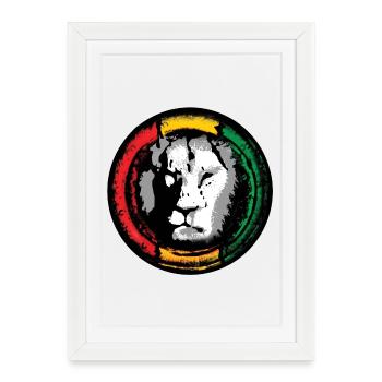 Lion du reggae dans le style rasta - Affiche encadrée (27 × 37 cm) - blanc - Devant