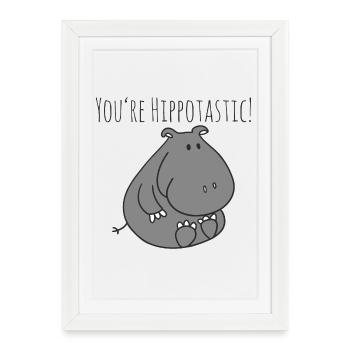 HippoTastic Charme Hippo Mignon - Affiche encadrée (27 × 37 cm) - blanc - Devant