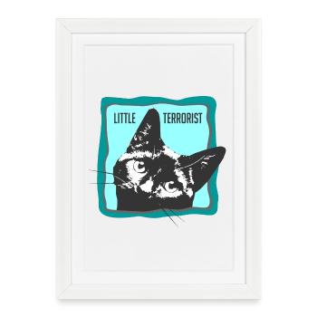 Portrait de chat avec slogans - Affiche encadrée (27 × 37 cm) - blanc - Devant