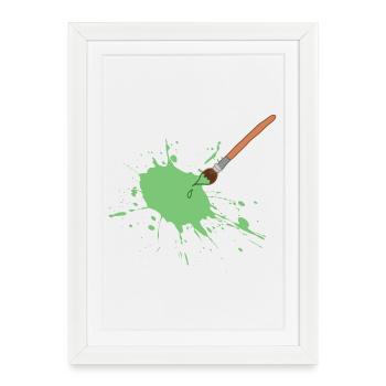 Éclaboussure de peinture verte au pinceau - Affiche encadrée (27 × 37 cm) - blanc - Devant