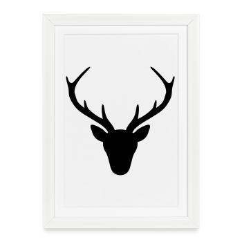Cerf bois silhouette chasseur cadeau chasseur - Affiche encadrée (27 × 37 cm) - blanc - Devant