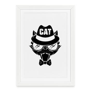 Chat chaton miaou chat domestique oeil de chat - Affiche encadrée (27 × 37 cm) - blanc - Devant