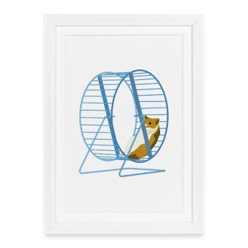 Hamster im Fitnessrad - Fröhliche Runde - Gerahmtes Poster (27 × 37 cm) - Weiß - Vorne