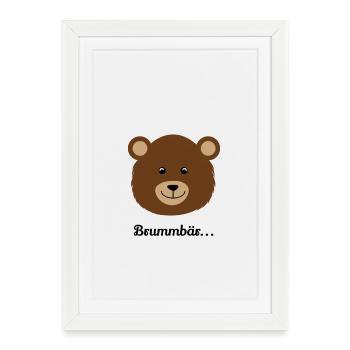 Tête d’ours brun dessin animé - Affiche encadrée (27 × 37 cm) - blanc - Devant