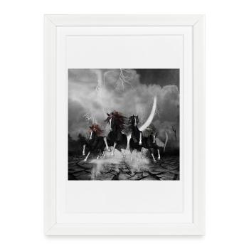Wonderful black horses - Framed poster (27 × 37 cm) - white - Front