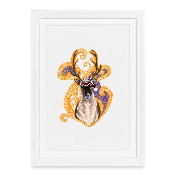 Renne de noël - Affiche encadrée (27 × 37 cm) - blanc - Devant