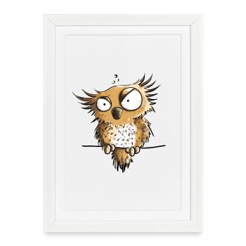 Chouette en deuil I Chouettes Funmotiv I Kauz - Affiche encadrée (27 × 37 cm) - blanc - Devant