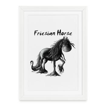 Dôle Frison Cheval - Chevaux - Affiche encadrée (27 × 37 cm) - blanc - Devant