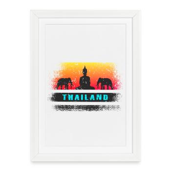 Thaïlande / Bouddha / Éléphant / Cadeau / Siam - Affiche encadrée (27 × 37 cm) - blanc - Devant