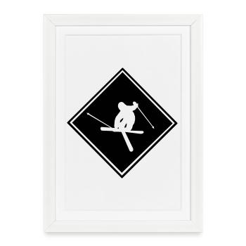 Ski, ski, ski, après-ski, freeski, hiver - Affiche encadrée (27 × 37 cm) - blanc - Devant