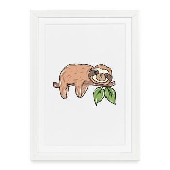 Sloth on branch with leaves - Framed poster (27 × 37 cm) - white - Front