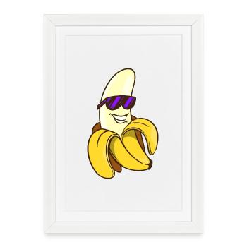 Banane fruits fruits dessin animé mignon drôle drôle - Affiche encadrée (27 × 37 cm) - blanc - Devant