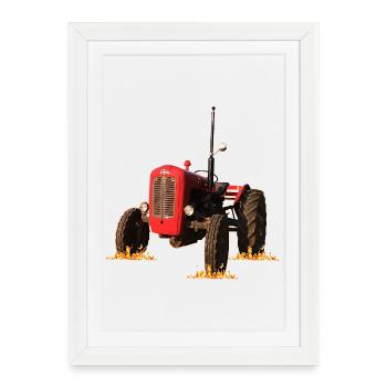 Tracteur rouge dans le champ - Affiche encadrée (27 × 37 cm) - blanc - Devant