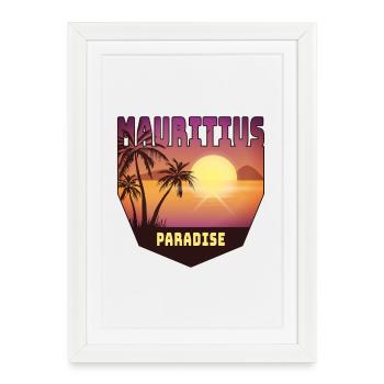 Ile Maurice design avec palmiers et soleil / cadeau - Affiche encadrée (27 × 37 cm) - blanc - Devant