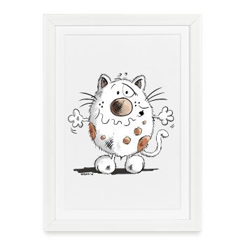 Mignon chat comique - Affiche encadrée (27 × 37 cm) - blanc - Devant