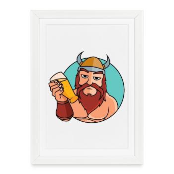 Vikings avec verre à bière - Affiche encadrée (27 × 37 cm) - blanc - Devant