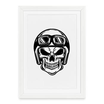 Crâne moto biker casque motos sauvage cool - Affiche encadrée (27 × 37 cm) - blanc - Devant