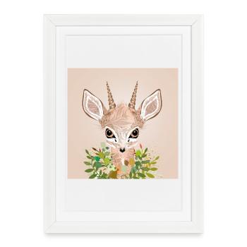 Antilope naine Dikdik aux grands yeux - Affiche encadrée (27 × 37 cm) - blanc - Devant
