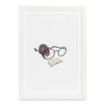 Rat de bibliothèque avec des lunettes – amoureux des livres - Affiche encadrée (27 × 37 cm) - blanc - Devant