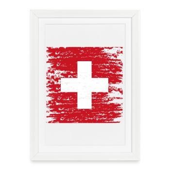 Croix suisse texturée rouge - Affiche encadrée (27 × 37 cm) - blanc - Devant
