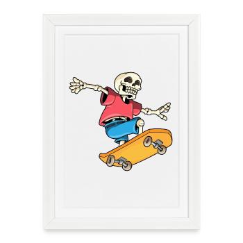 Skateboard Skeleton Skateur - Affiche encadrée (27 × 37 cm) - blanc - Devant
