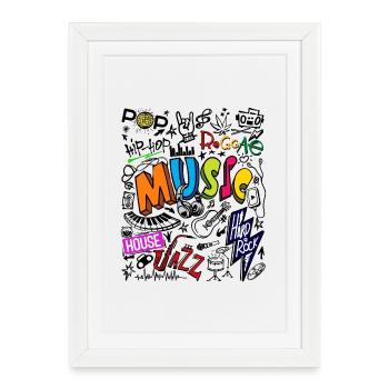 Musique rock hip hip jazz pop musique reggae hard rock - Affiche encadrée (27 × 37 cm) - blanc - Devant