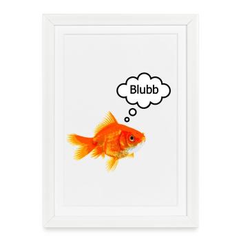 Poisson rouge avec bulle de dialogue - Affiche encadrée (27 × 37 cm) - blanc - Devant