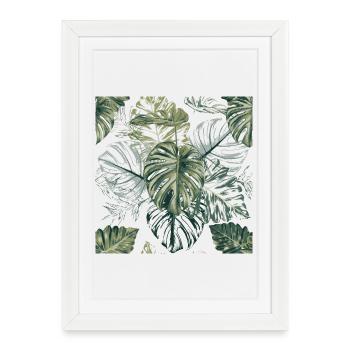 Tropical Monstera Leaves Pattern - Framed poster (27 × 37 cm) - white - Front